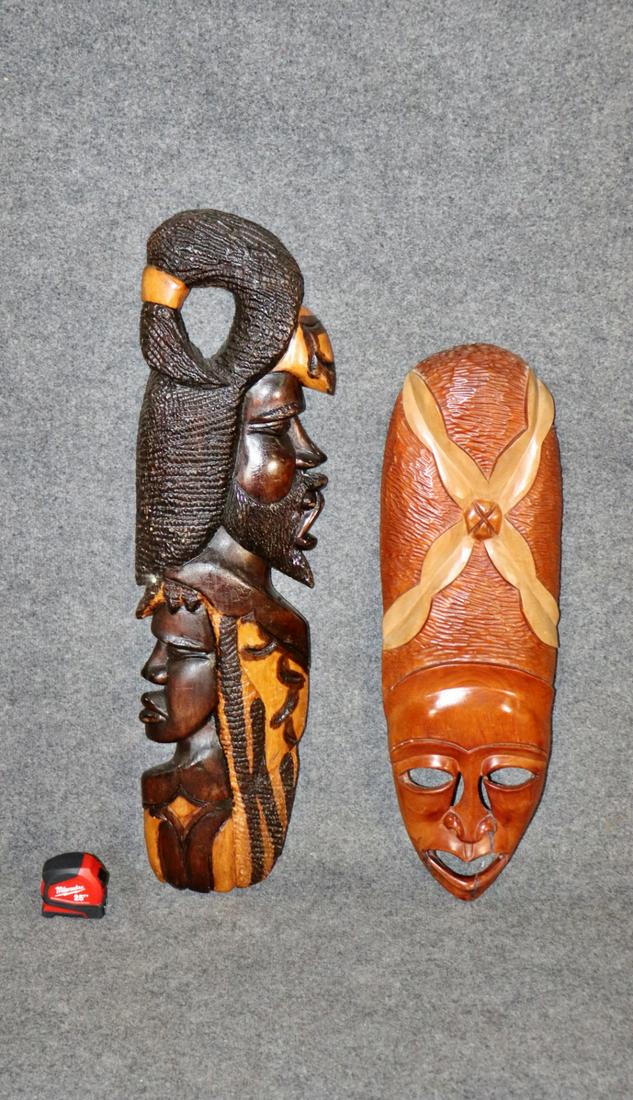 2 CARVED TRIBAL MASKS (1 of 10)
