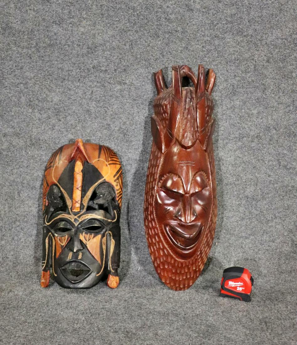 2 CARVED TRIBAL MASKS (1 of 12)