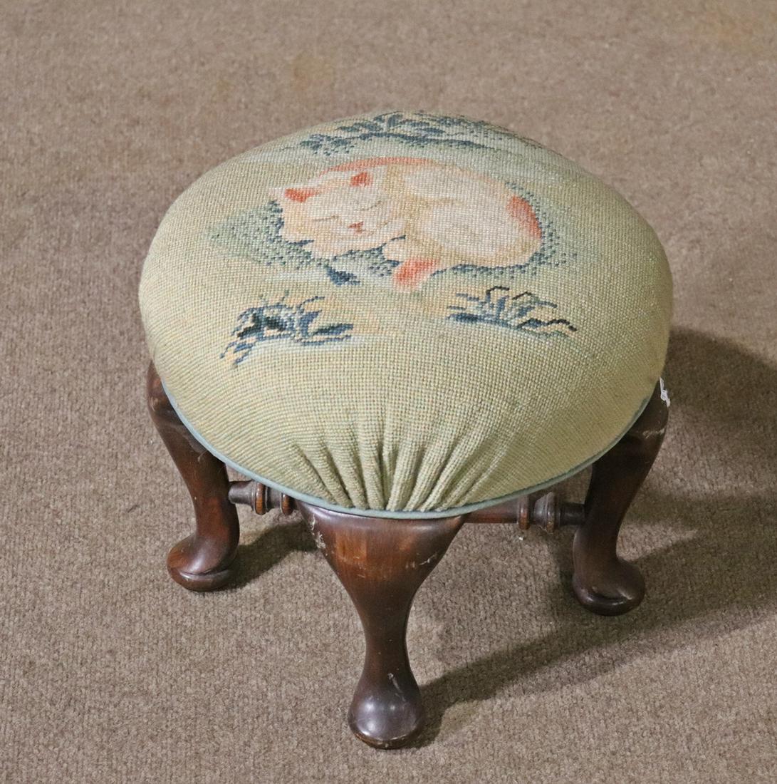 ANTIQUE NEEDLEPOINT FOOTSTOOL (1 of 6)