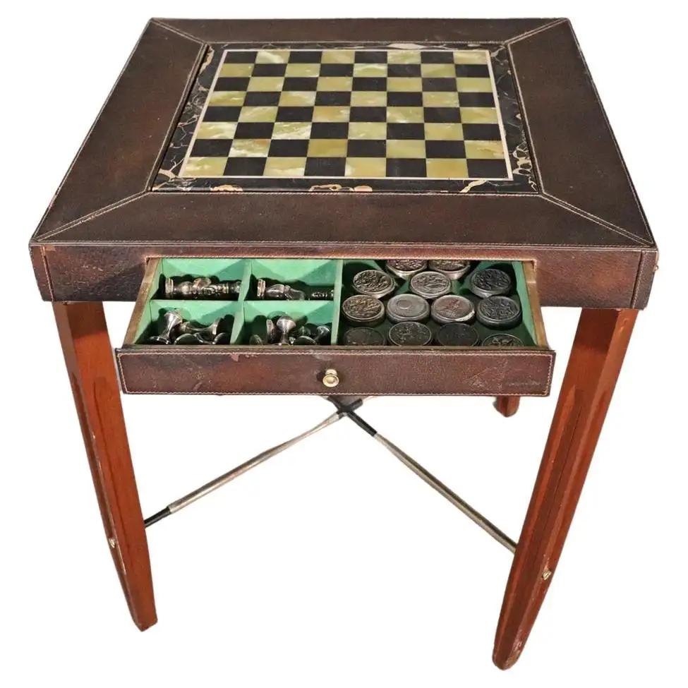ALDO TURO STYLE ONYX & LEATHER GAME TABLE W PIECES (1 of 10)