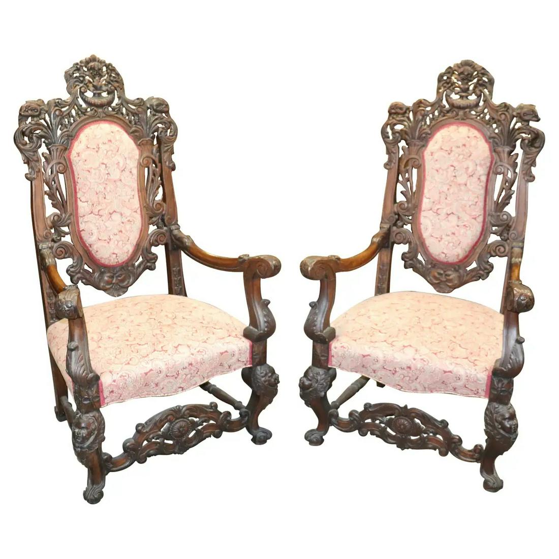 PAIR MONUMENTAL BAROQUE ROCOCO THRONE CHAIRS (1 of 17)