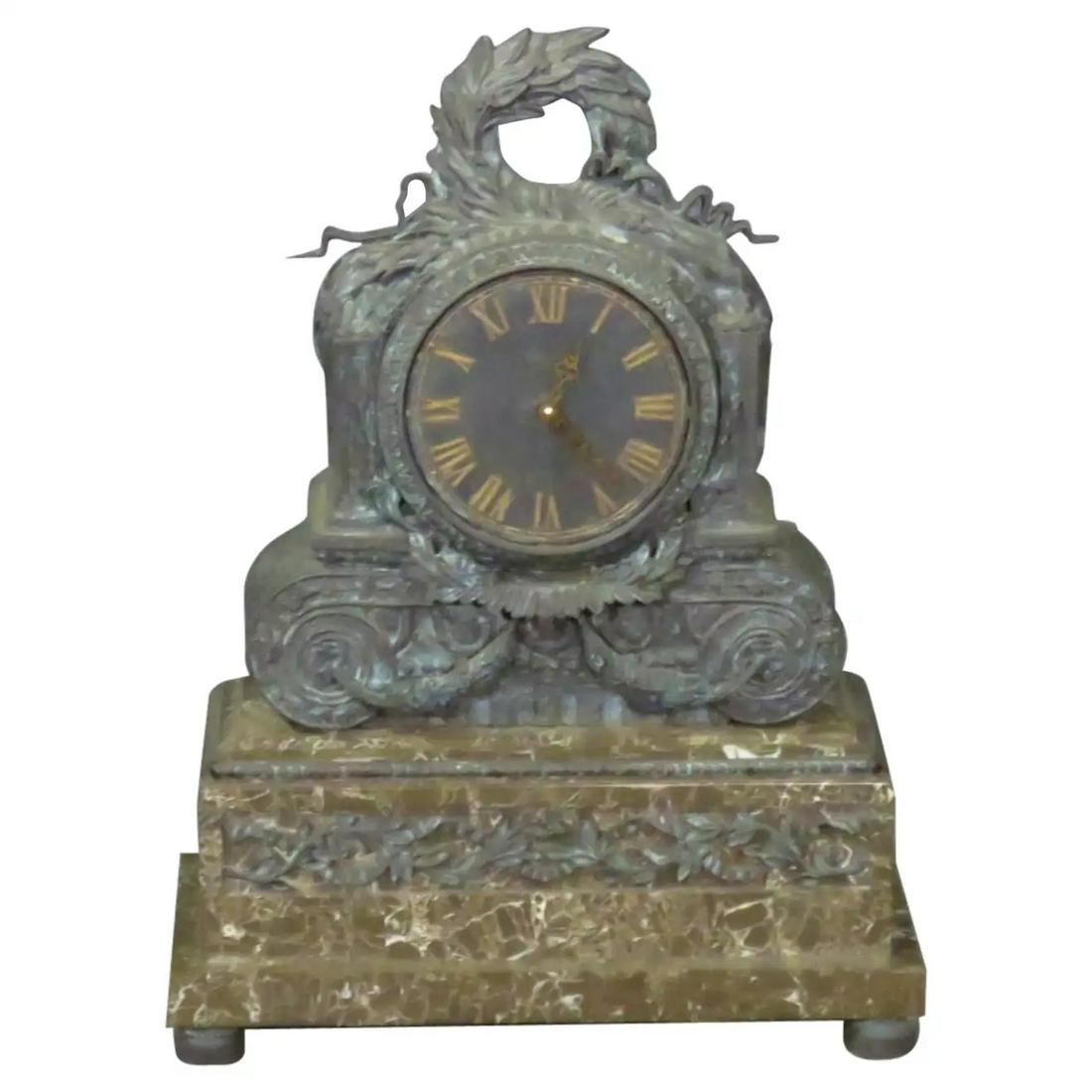FRENCH BRONZE & MARBLE MANTLE CLOCK (1 of 9)