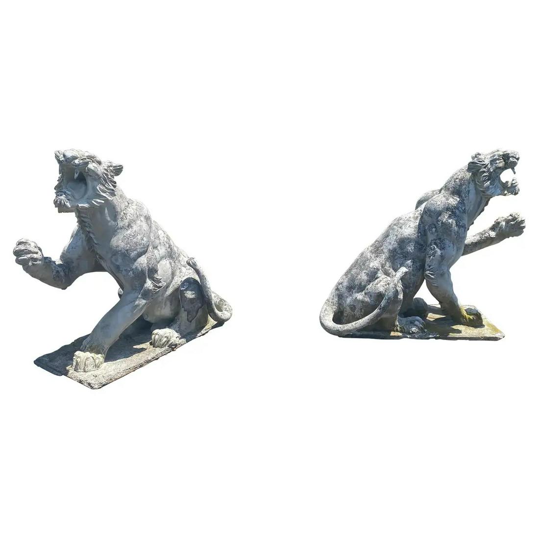 PR ANTIQUE VICTORIAN CONCRETE GROWLING LIONS (1 of 18)