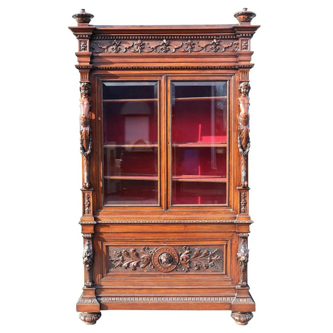 ITALIAN CARVED WALNUT BOOKCASE/CHINA CABINET (1 of 12)