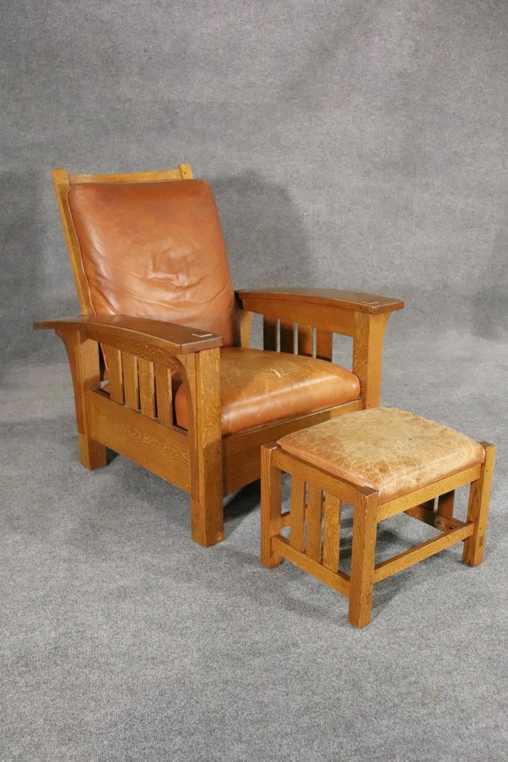 STICKLEY MISSION OAK CHAIR & OTTOMAN (1 of 12)