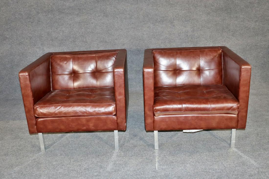 PAIR NIENKAMPER LEATHER CUBE CLUB CHAIRS (1 of 8)