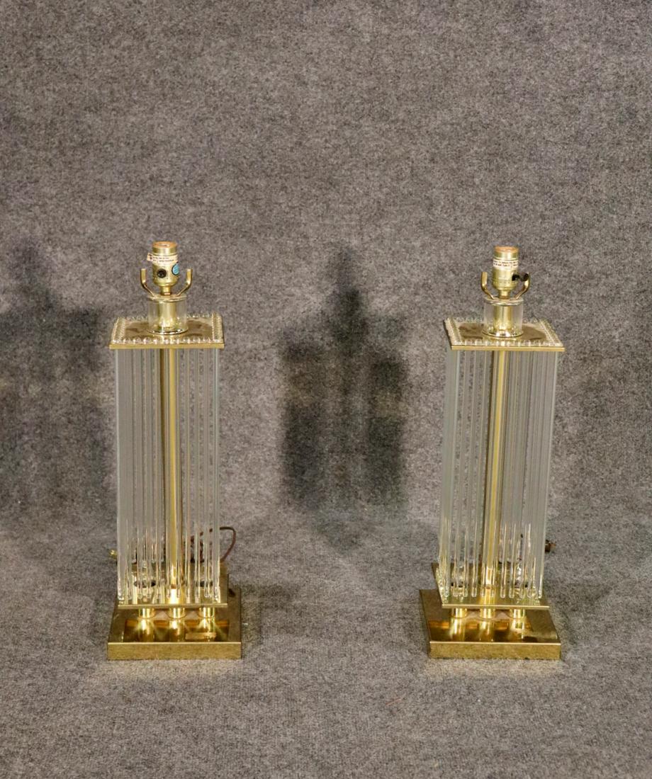 PAIR BRASS & GLASS TABLE LAMPS ATTRIBUTED SCIOLARI (1 of 11)