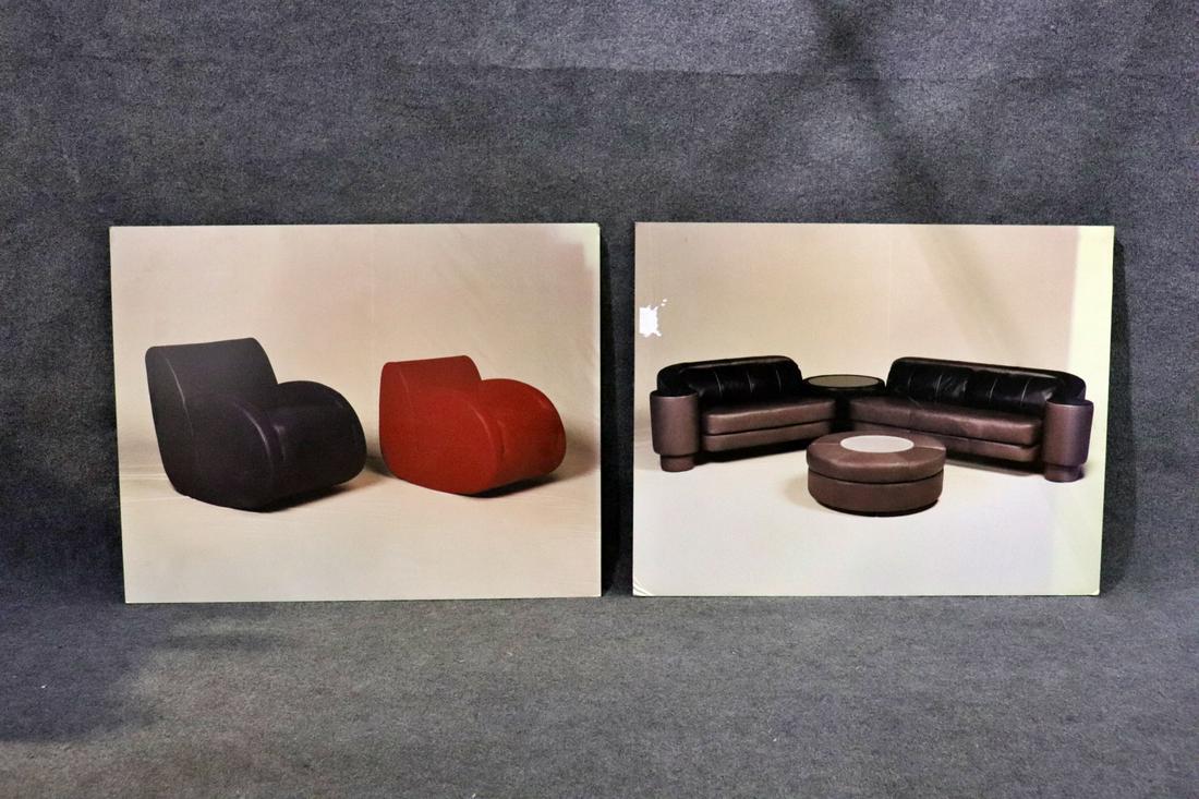 2 ADVERTISING PANELS FROM VALDIMIR KAGAN'S STUDIO: From Vladimir Kagan's personal estate. 36" h x 46" w x 1" d.