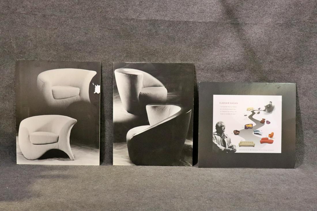 3 ADVERTISING PANELS FROM VLADIMIR KAGAN'S STUDIO: From Vladimir Kagan's personal estate. One measures 36" h x 28 1/2" w x 1" d. One measures 30" h x 33 3/4" w x 1" d. One measures 36" h x 27 3/4" w x 1" d.