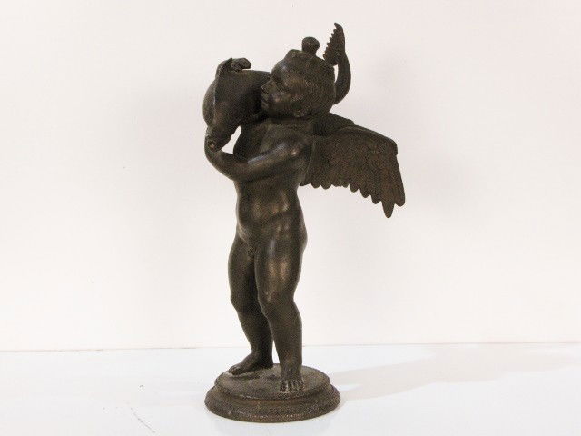 16" GIORGIO SOMMER BRONZE CHERUB w/ FISH: Marked Fonderia Giorgio Sommer Calabritto 2-3 Napoli. Made in Italy. Very good condition. 16 1/2" high.
