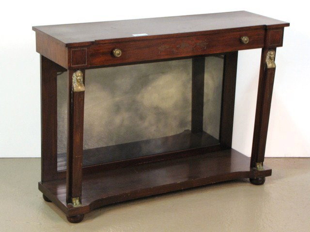 ENGLISH REGENCY STYLE PIER TABLE: Bronze mounts. Good condition. 33 1/2"h. x 46"w. x 15"d.