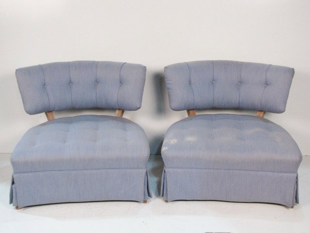 Pr. JAMES MONT LOUNGE CHAIRS: Marks on fabric. Good condition. 27"h. x 33"w. x 32"d.