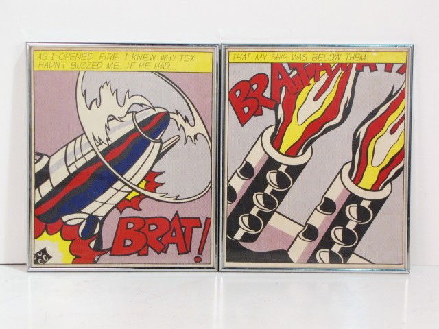 2 ROY LICHTENSTEIN LITHOGRAPHS: Some foxing spots and blemishes. One signed R. Lichtenstein. Good condition. 25"h. x 21 1/2"w.