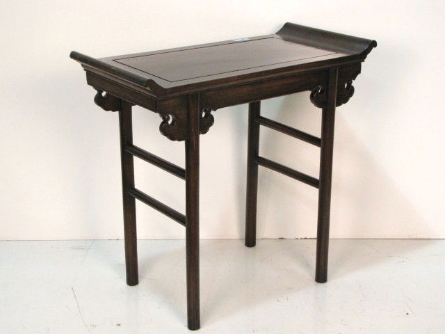 CHINESE TEAK WOOD ALTER TABLE: Very good condition. 35 3/4"h. x 38 1/4"w. x 18 1/2"d.