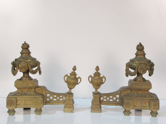 Pr. FRENCH STYLE ANDIRONS: Good condition. 14" high.