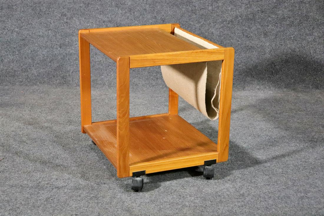 DANISH TEAK 2 TIER BAR CART WITH MAGAZINE RACK (1 of 9)
