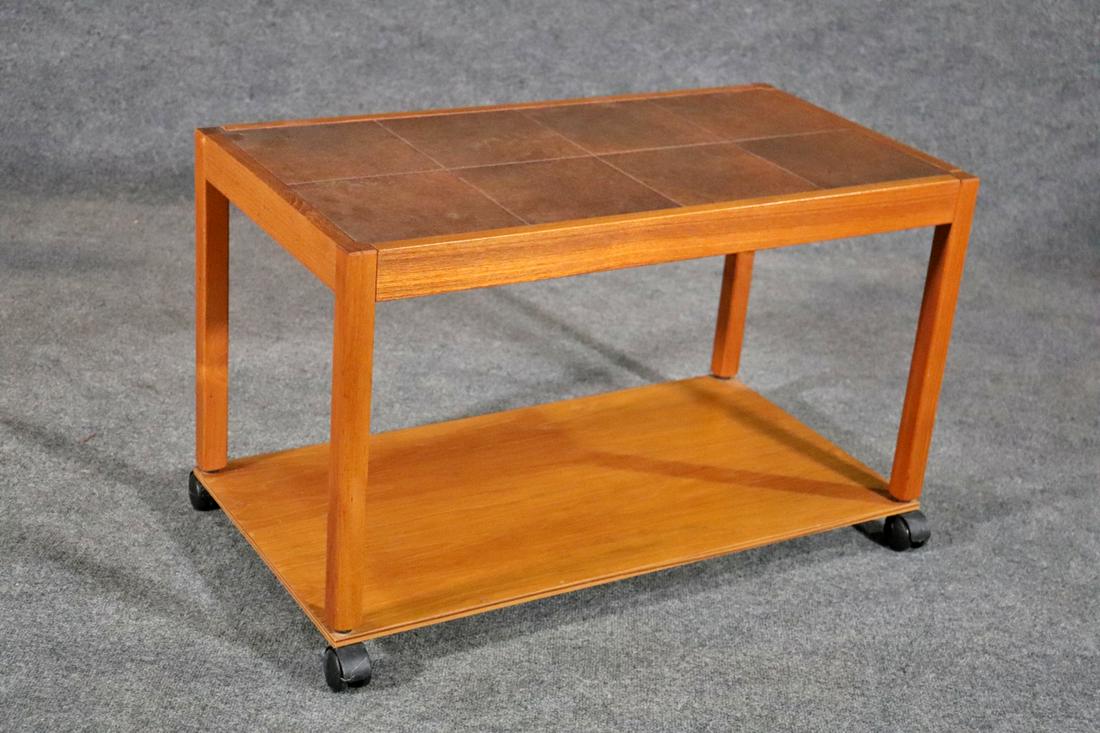 DANISH TEAK TILE TOP 2 TIER BAR CART (1 of 7)