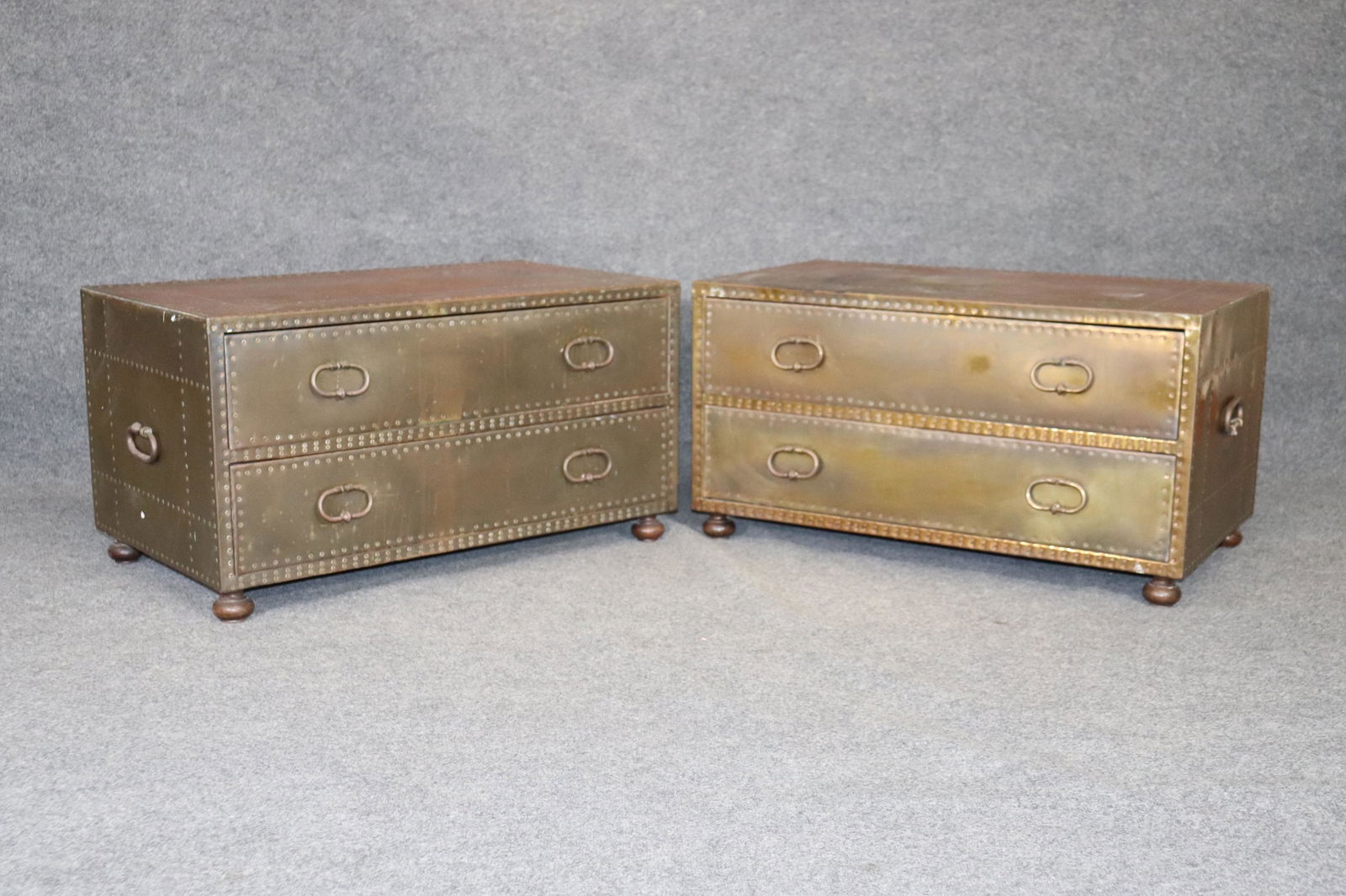 PAIR SARRIED LTD BRASS CLAD & COPPER NAIL COFFEE TABLE TRUNKS (1 of 10)