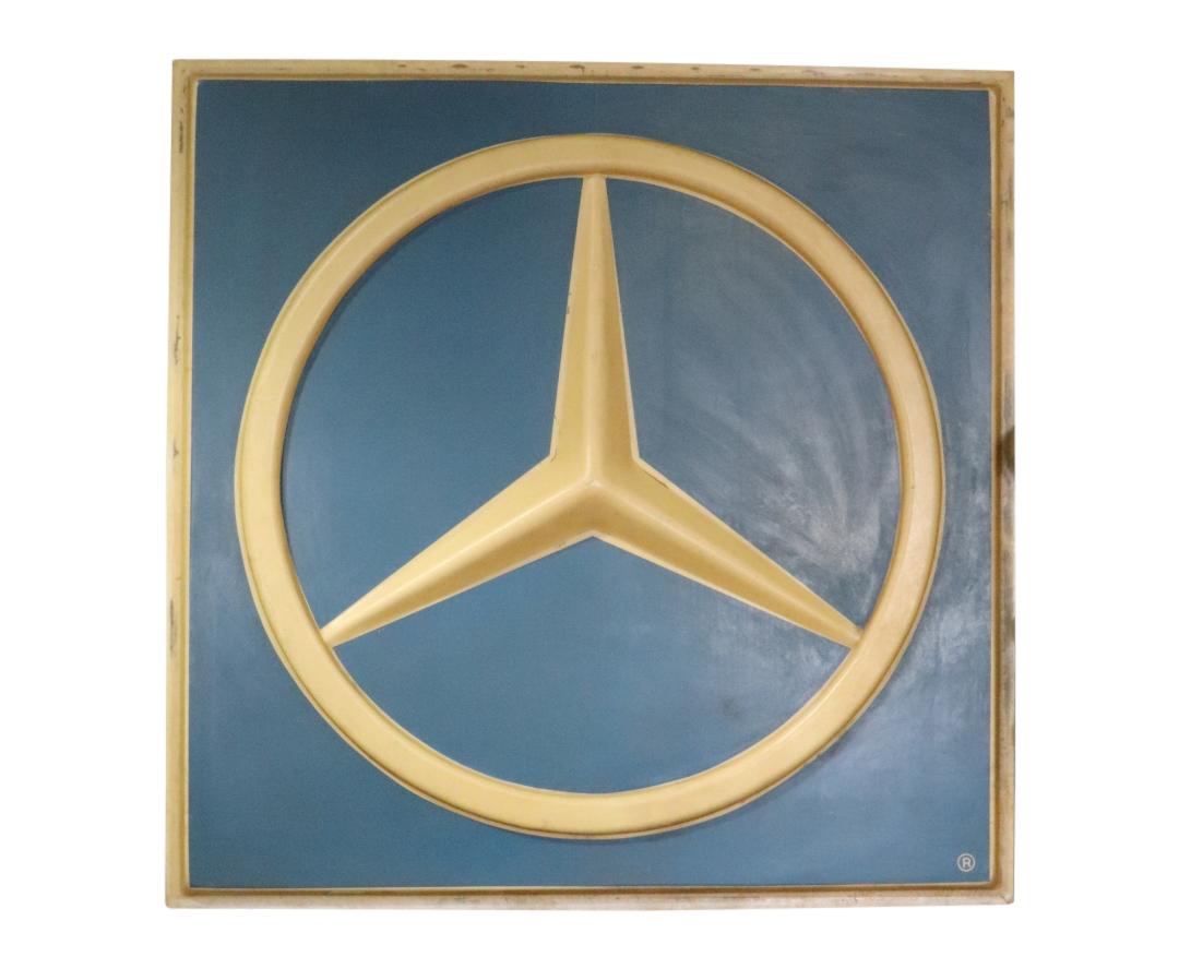 LARGE GENUINE MERCEDES FIBERGLASS WALL HANGING HEADBOARD: Circa 1970's. Fiberglass. 85 1/2" h x 85 1/2" w x 4" d.