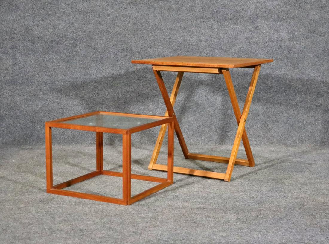 DANISH TEAK FOLDING TABLE & GLASS TOP END TABLE (1 of 9)