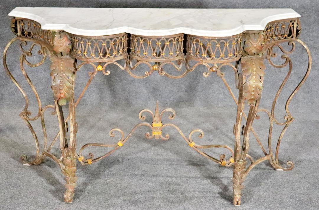 WROUGHT IRON MARBLE TOP CONSOLE (1 of 7)