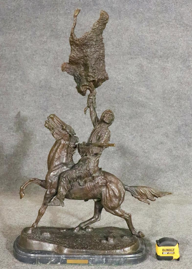 SIGNED REMINGTON BRONZE NATIVE AMERICAN ON HORSE STATUE (1 of 8)