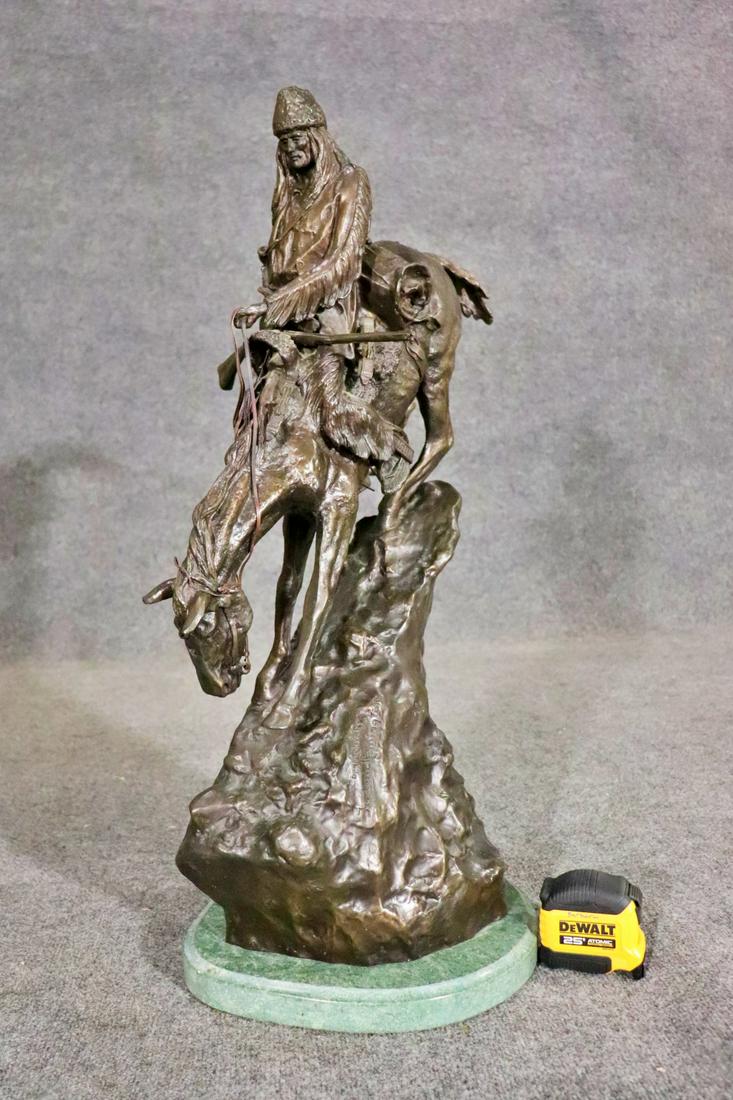 SIGNED REMINGTON BRONZE NATIVE AMERICAN ON HORSE STATUE (1 of 9)