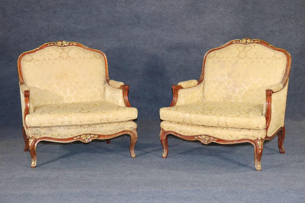 PAIR FRENCH LOUIS XV STYLE OVERSIZED BERGERES/LOUNGE CHAIRS (1 of 9)