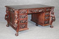 RJ HORNER CARVED MAHOGANY FIGURAL PARTNERS DESK