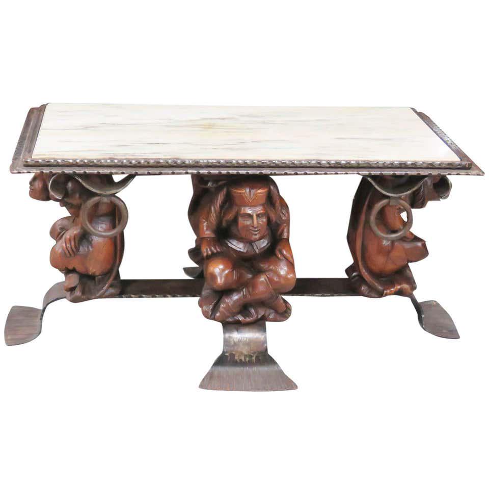 FIGURAL CARVED COURT JESTER MARBLE & BRONZE COFFEE TABLE (1 of 6)