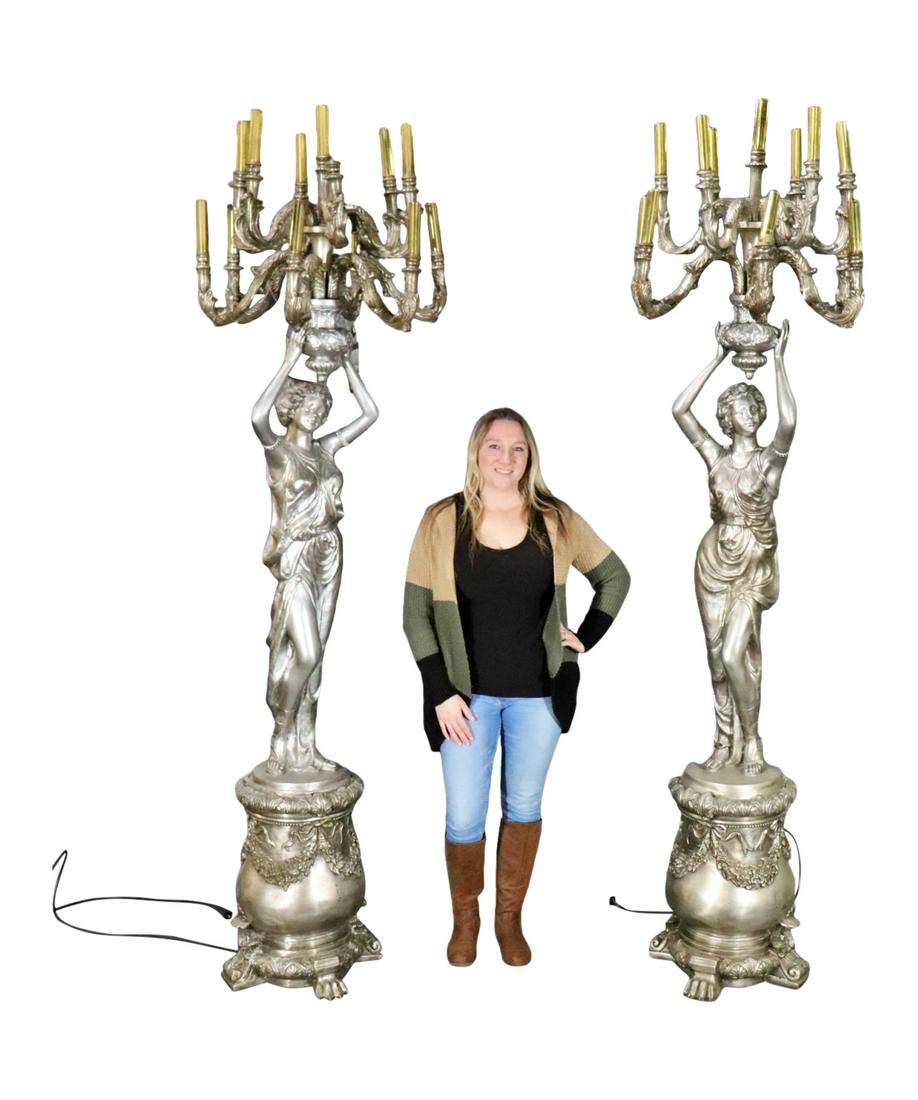 PAIR OF SIGNED GIOVANNY BRONZE FIGURAL MOUNTED CANDELABRAS (1 of 19)