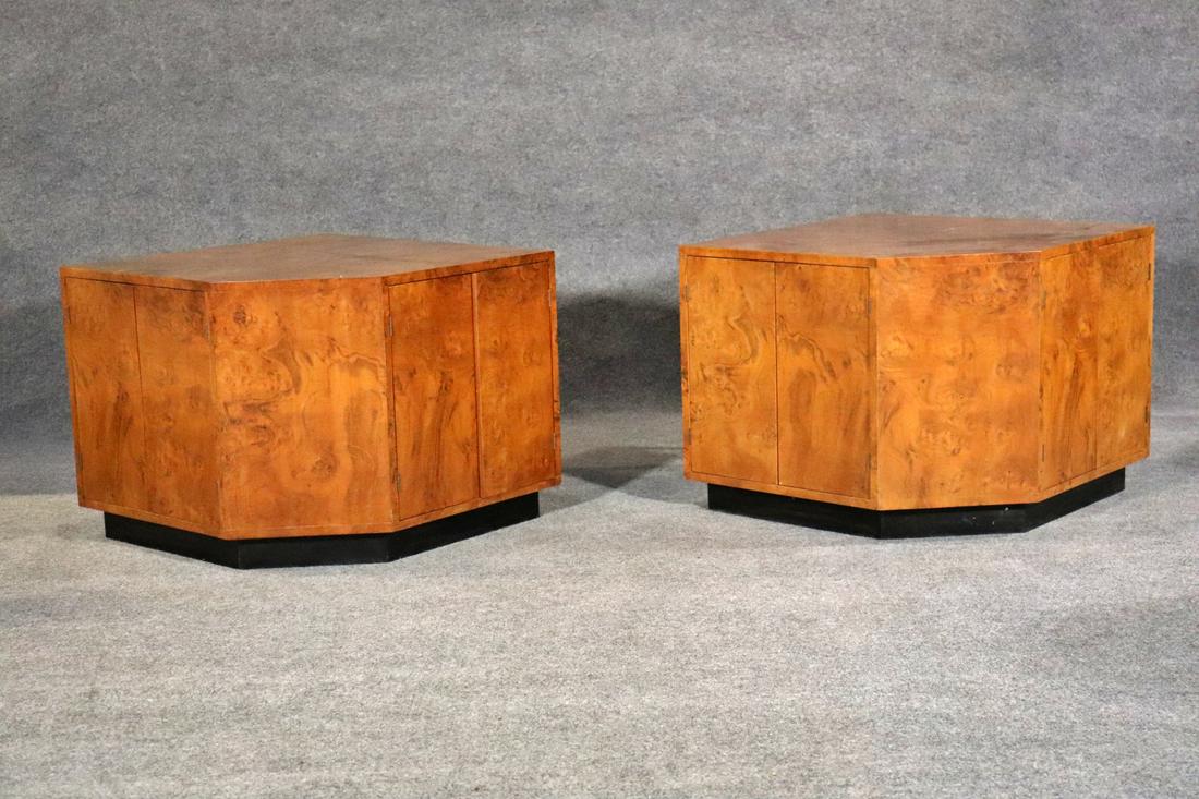 PAIR BURL WALNUT CORNER END TABLES (1 of 8)