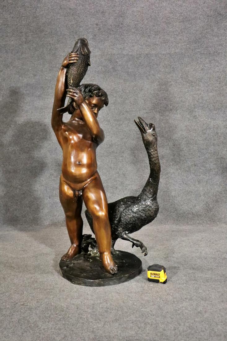SIGNED S. YOTIN BRONZE BOY WITH FISH & BIRD FOUNTAIN (1 of 12)
