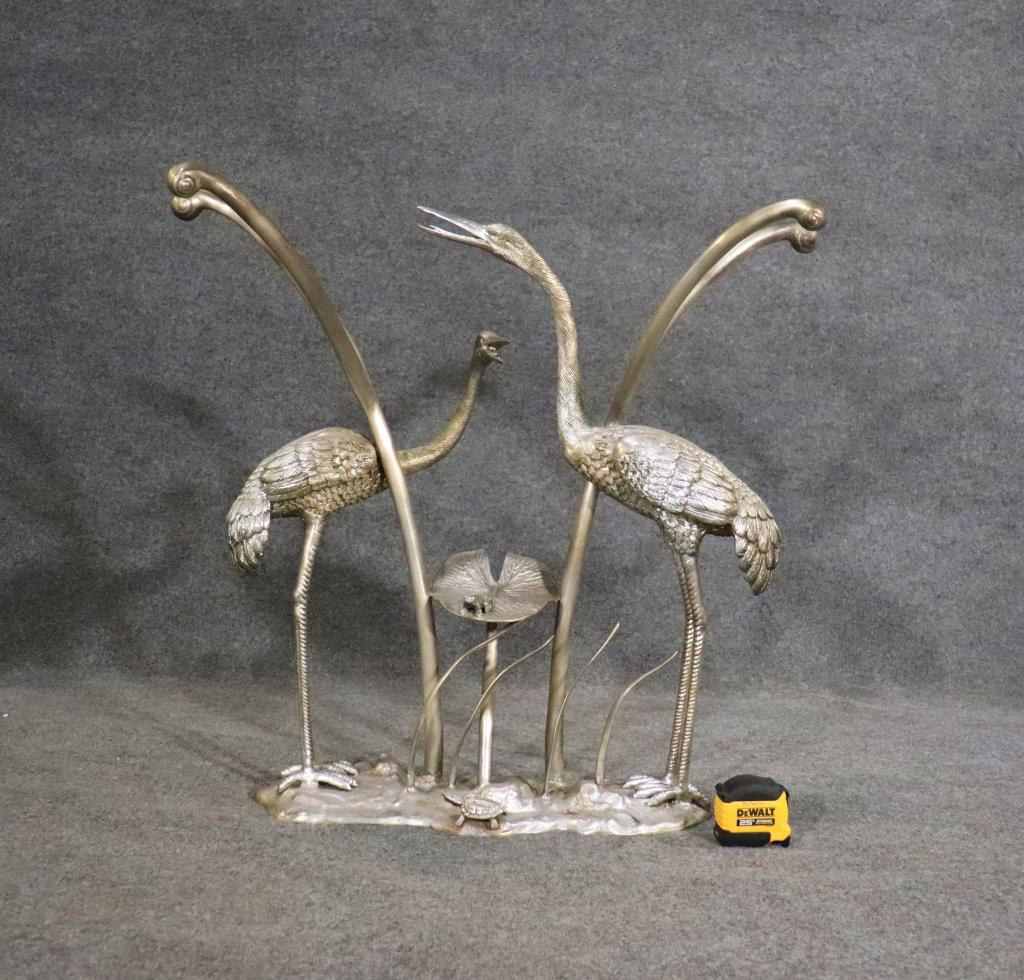SILVER PAINTED BRONZE STATUE CRANES (1 of 8)