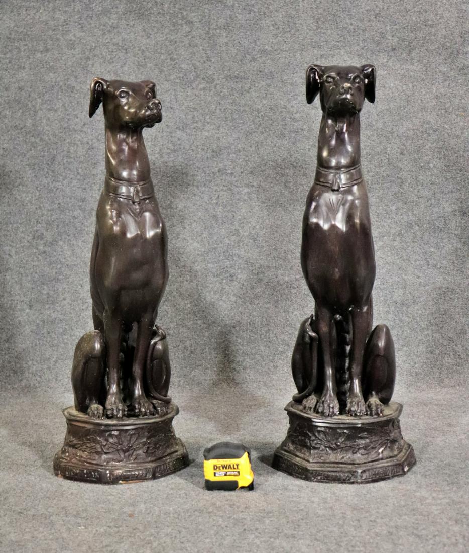 PAIR BRONZE STATUES OF GREYHOUND DOGS (1 of 6)