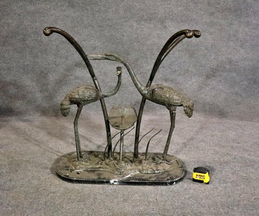 BRONZE STATUE CRANES ON MARBLE BASE (1 of 7)