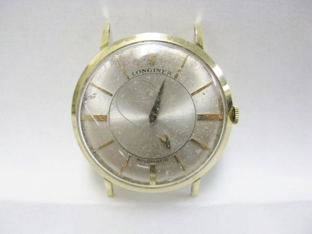 LONGINES 14k GOLD WRIST WATCH: No band. Fair condition.