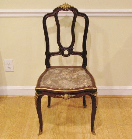 FRANCOIS LINKE BRONZE MOUNTED SIDE CHAIR: Finely cast bronze mounts. Very good condition. 39 1/2"h. x 19 1/2"w. x 20"d.