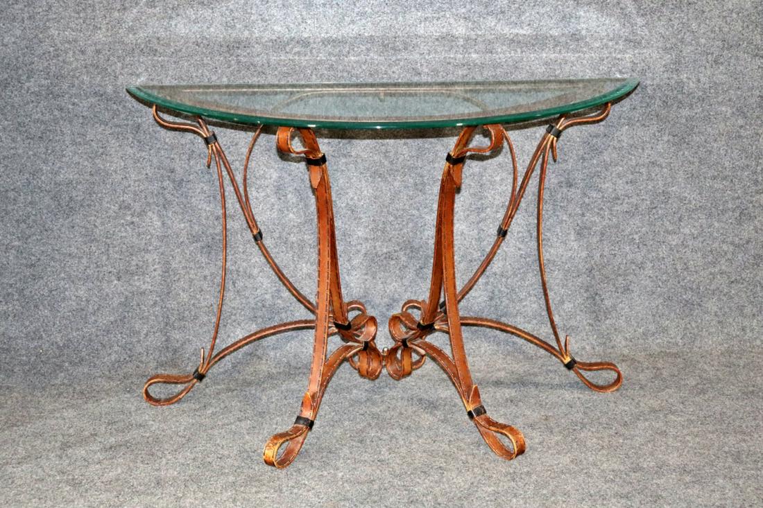 REGENCY JACQUES ADNET HERMES STYLE IRON CONSOLE TABLE (1 of 6)