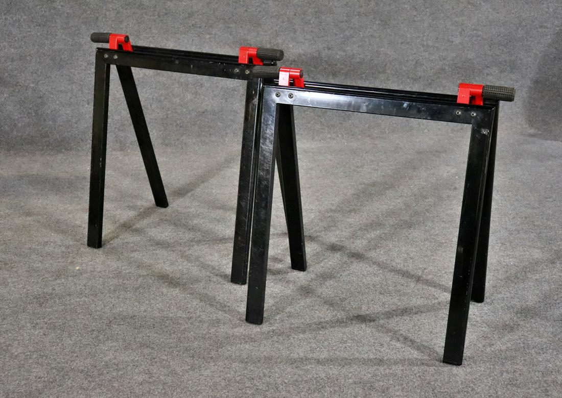 PAIR MODERN SAWHORSE TABLE BASES: Metal. 27 5/8" h x 28" w x 18" d.