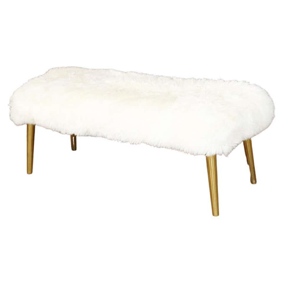 POST MODERN SHAG & BRASS WINDOW BENCH/STOOL (1 of 5)