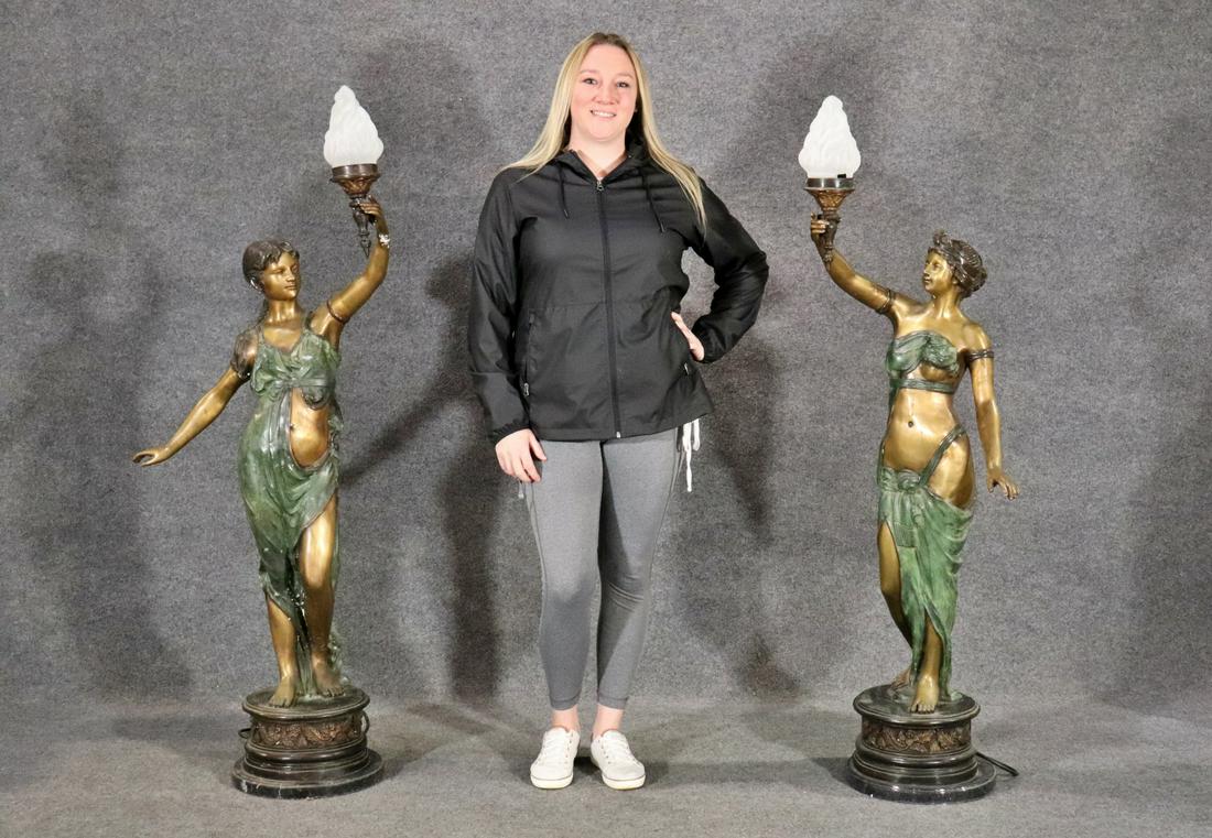 PAIR SIGNED LAMANT PAINTED BRONZE FIGURAL TORCHIERES (1 of 10)