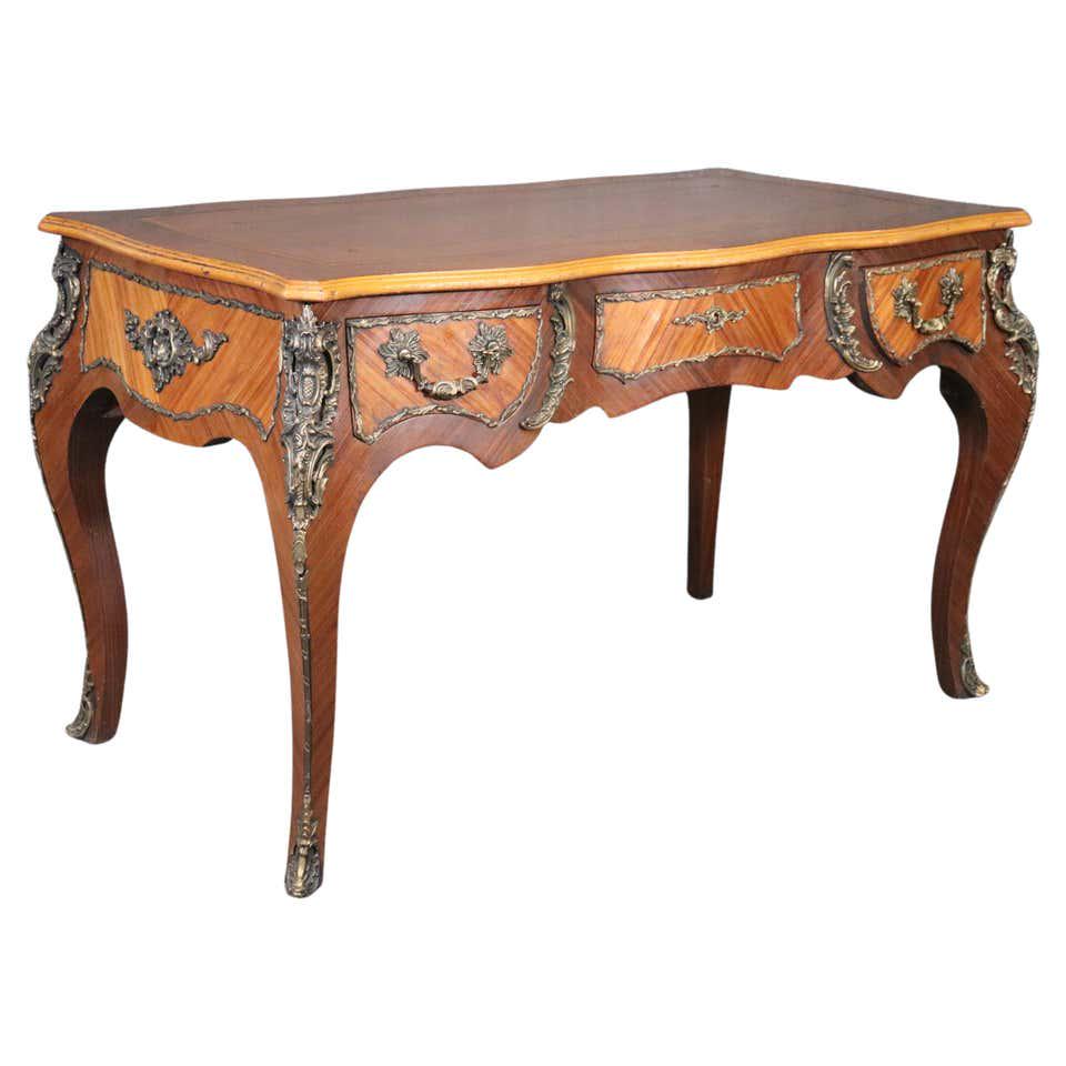 EMBOSSED LEATHER TOP FIGURAL WALNUT WRITING DESK (1 of 12)