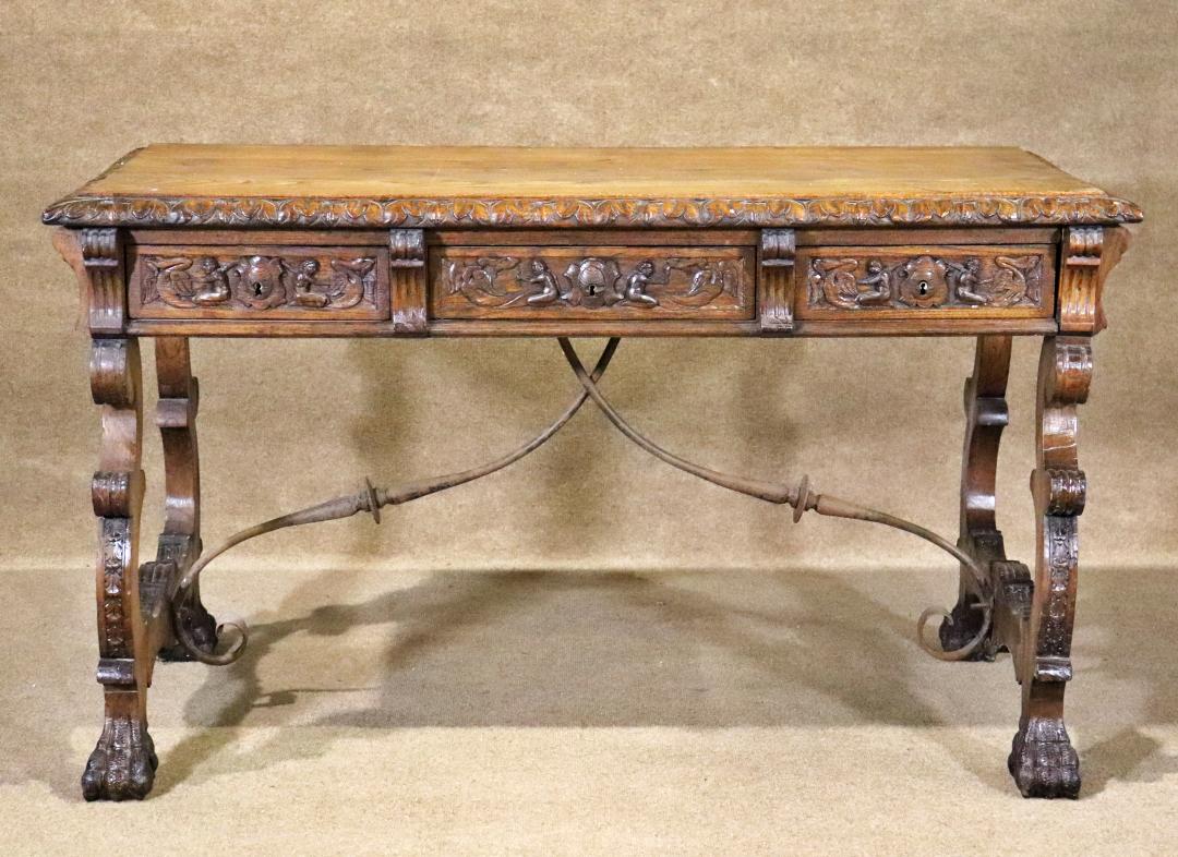 CONTINENTAL IRON STRETCHER BASE LIBRARY TABLE (1 of 12)