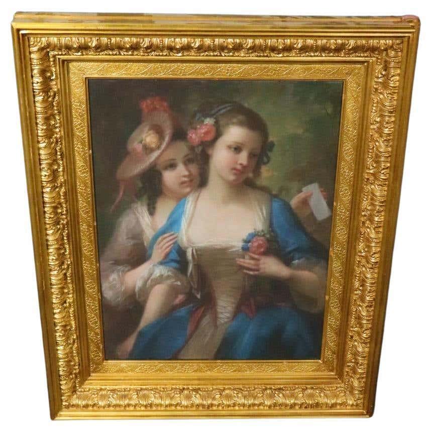 19TH C ITALIAN PASTEL PAINTING OF 2 YOUNG WOMEN (1 of 7)