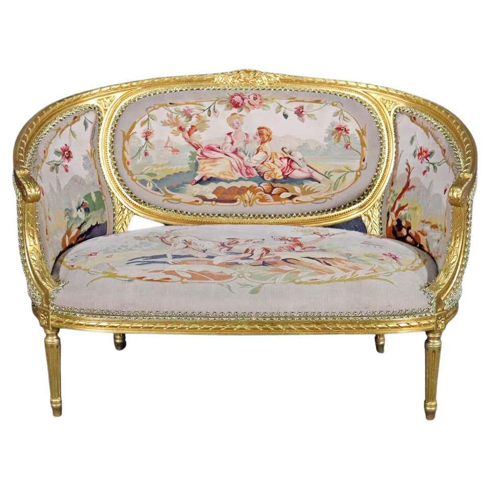 FRENCH GILDED AUBUSSON SETTEE (1 of 7)