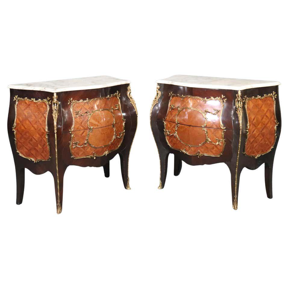 PAIR ANTIQUE LOUIS XV STYLE MARBLE TOP COMMODES (1 of 13)