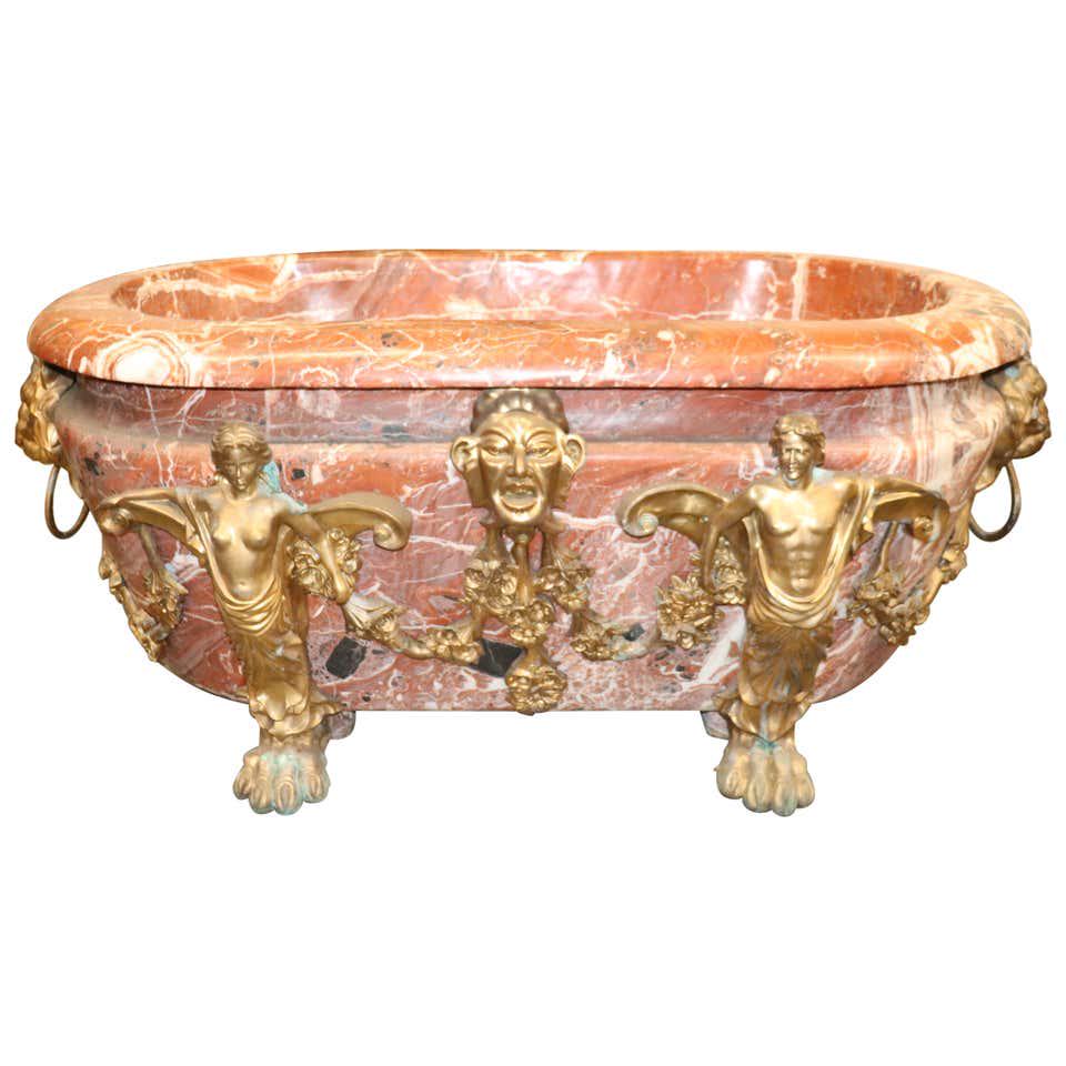 ROUGE MARBLE & FIGURAL BRONZE FRENCH BATHTUB (1 of 11)