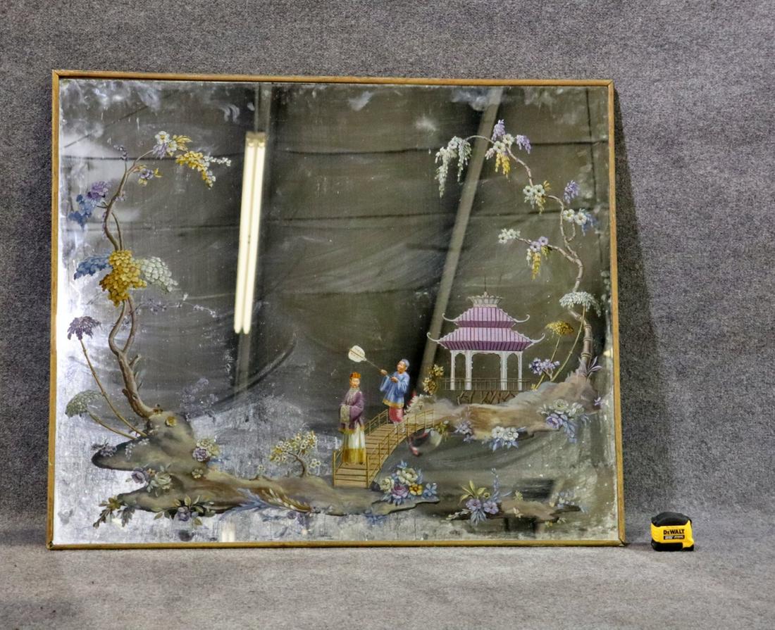 LARGE REVERSE PAINTED FRIEDMAN BROS. WALL MIRROR (1 of 6)