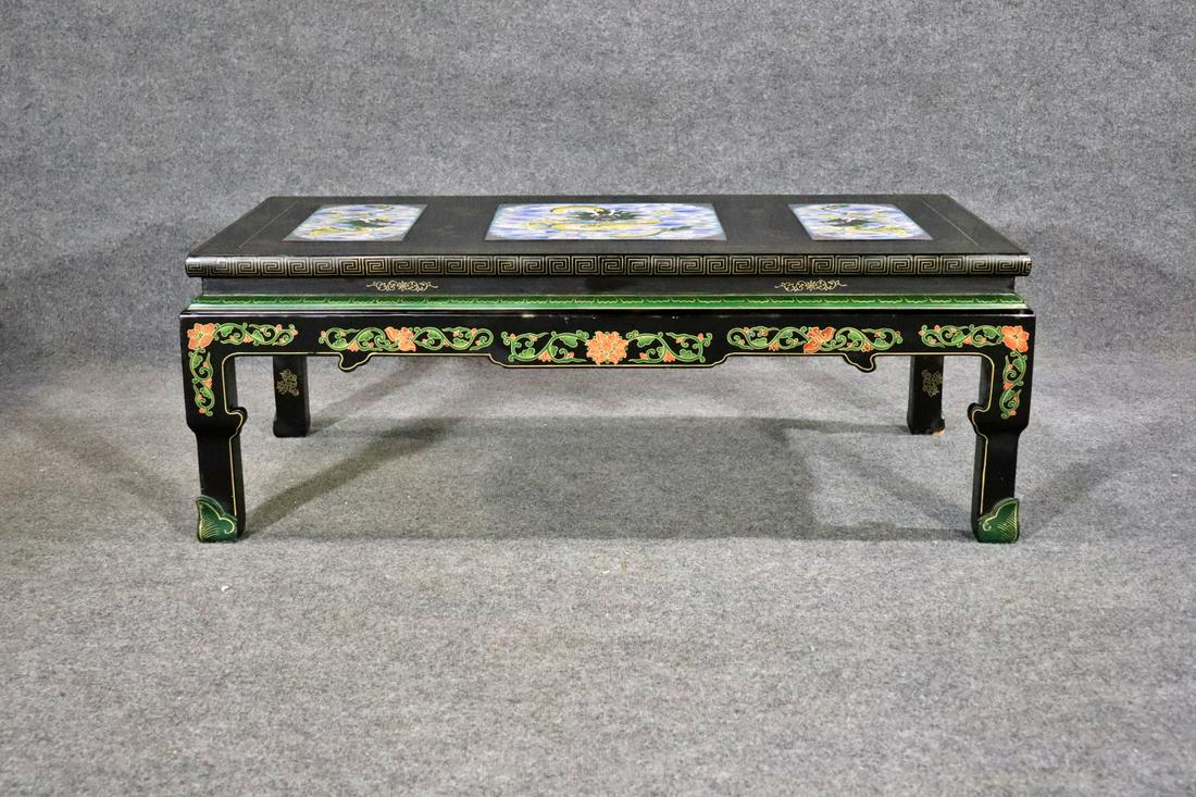 ASIAN LACQUERED COFFEE TABLE WITH CLOISONNE INLAID DRAGONS (1 of 12)